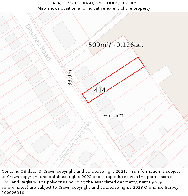 414, DEVIZES ROAD, SALISBURY, SP2 9LY: Plot and title map