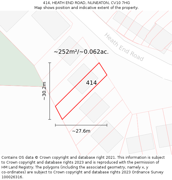 414, HEATH END ROAD, NUNEATON, CV10 7HG: Plot and title map