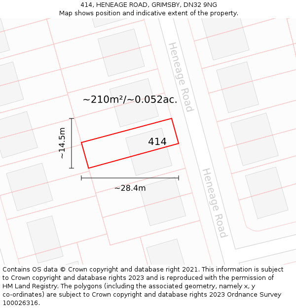 414, HENEAGE ROAD, GRIMSBY, DN32 9NG: Plot and title map