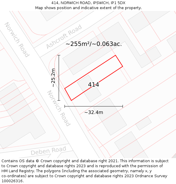 414, NORWICH ROAD, IPSWICH, IP1 5DX: Plot and title map