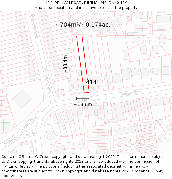 414, PELHAM ROAD, IMMINGHAM, DN40 1PY: Plot and title map