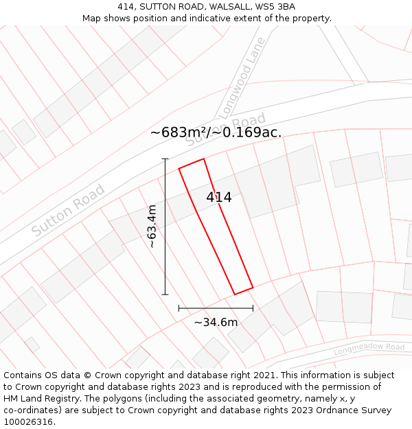414, SUTTON ROAD, WALSALL, WS5 3BA: Plot and title map