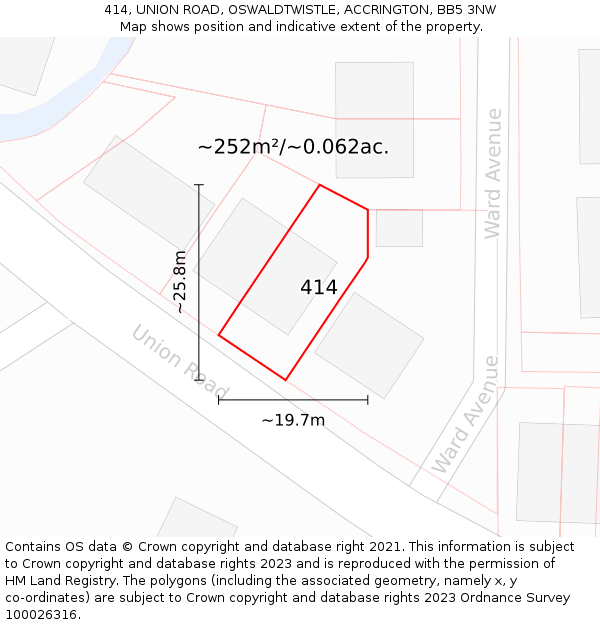 414, UNION ROAD, OSWALDTWISTLE, ACCRINGTON, BB5 3NW: Plot and title map