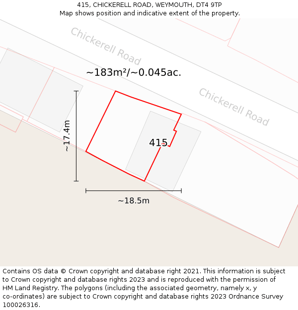415, CHICKERELL ROAD, WEYMOUTH, DT4 9TP: Plot and title map