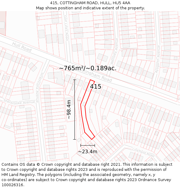 415, COTTINGHAM ROAD, HULL, HU5 4AA: Plot and title map