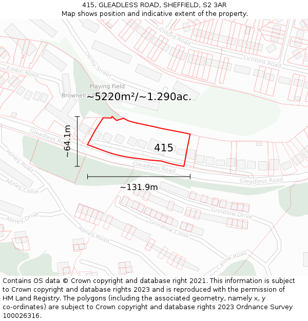 415, GLEADLESS ROAD, SHEFFIELD, S2 3AR: Plot and title map