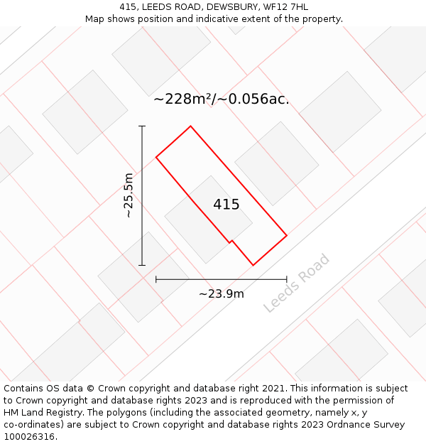 415, LEEDS ROAD, DEWSBURY, WF12 7HL: Plot and title map