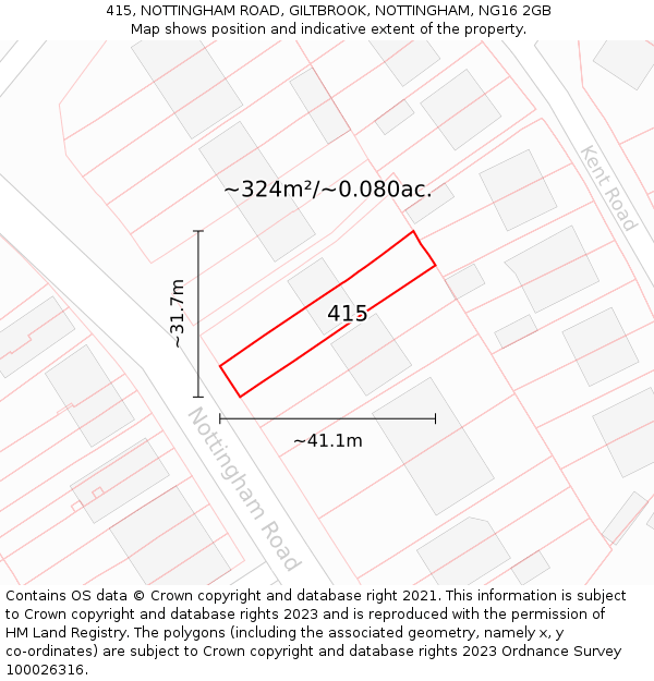 415, NOTTINGHAM ROAD, GILTBROOK, NOTTINGHAM, NG16 2GB: Plot and title map