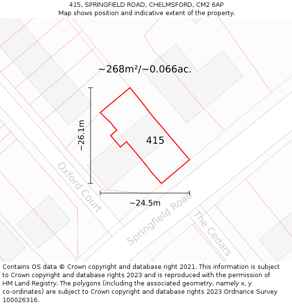 415, SPRINGFIELD ROAD, CHELMSFORD, CM2 6AP: Plot and title map