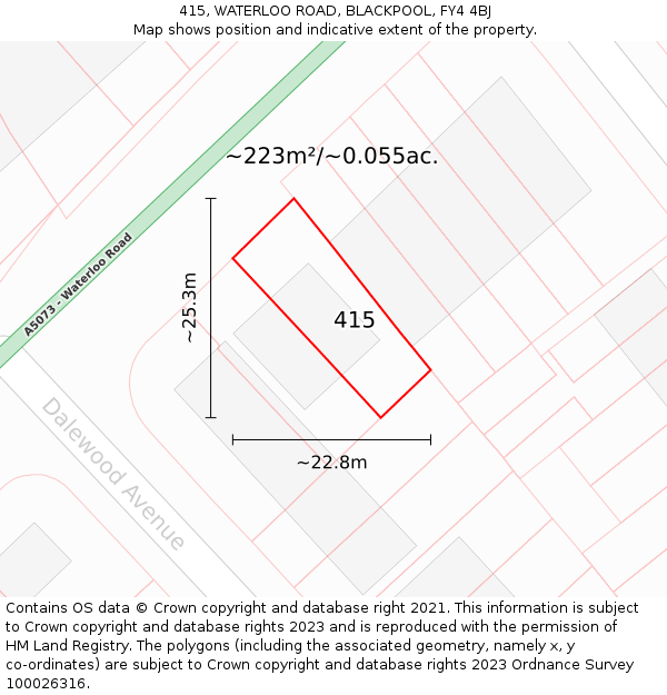 415, WATERLOO ROAD, BLACKPOOL, FY4 4BJ: Plot and title map