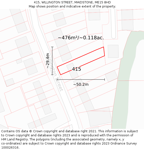 415, WILLINGTON STREET, MAIDSTONE, ME15 8HD: Plot and title map