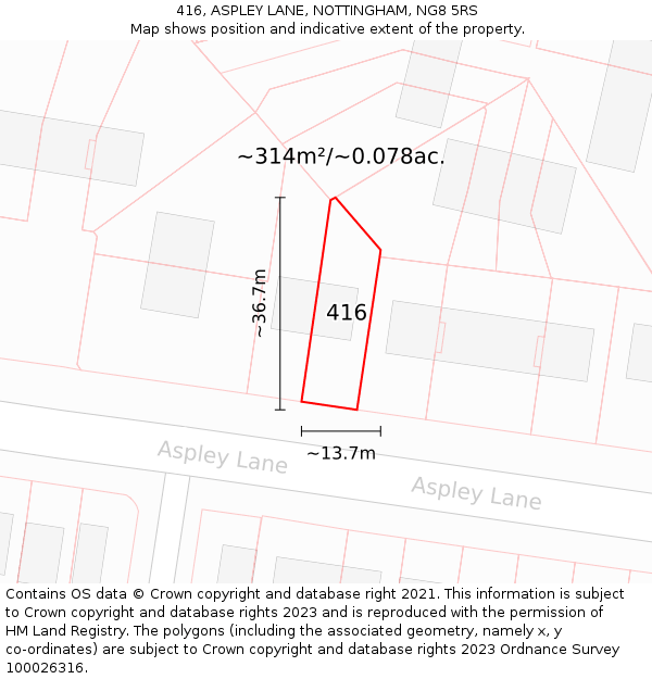 416, ASPLEY LANE, NOTTINGHAM, NG8 5RS: Plot and title map
