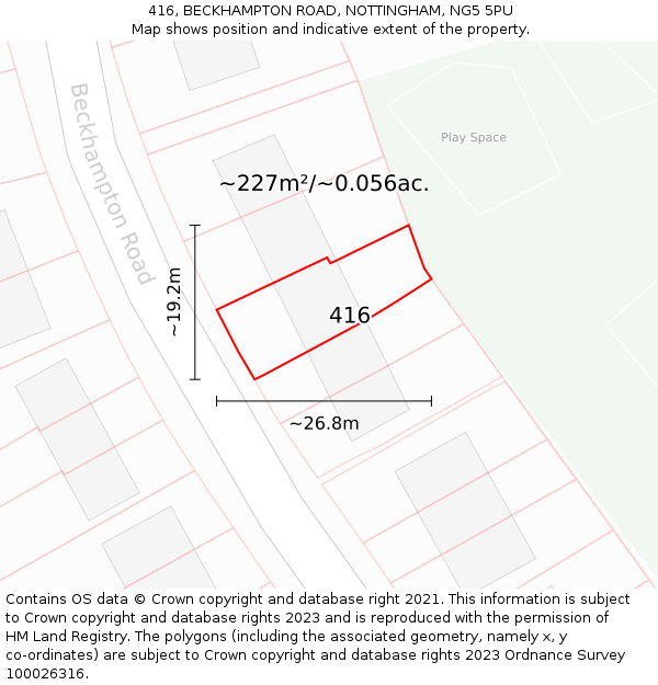 416, BECKHAMPTON ROAD, NOTTINGHAM, NG5 5PU: Plot and title map