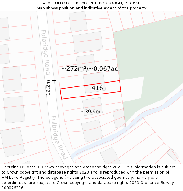 416, FULBRIDGE ROAD, PETERBOROUGH, PE4 6SE: Plot and title map