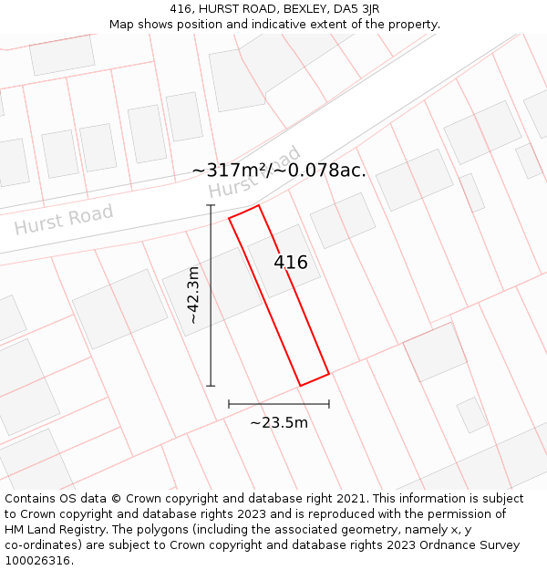 416, HURST ROAD, BEXLEY, DA5 3JR: Plot and title map