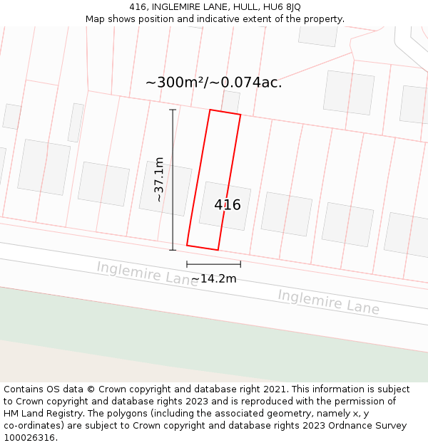 416, INGLEMIRE LANE, HULL, HU6 8JQ: Plot and title map