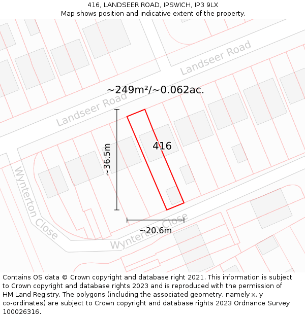 416, LANDSEER ROAD, IPSWICH, IP3 9LX: Plot and title map