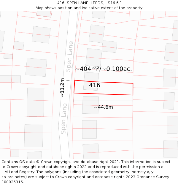 416, SPEN LANE, LEEDS, LS16 6JF: Plot and title map