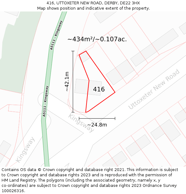 416, UTTOXETER NEW ROAD, DERBY, DE22 3HX: Plot and title map