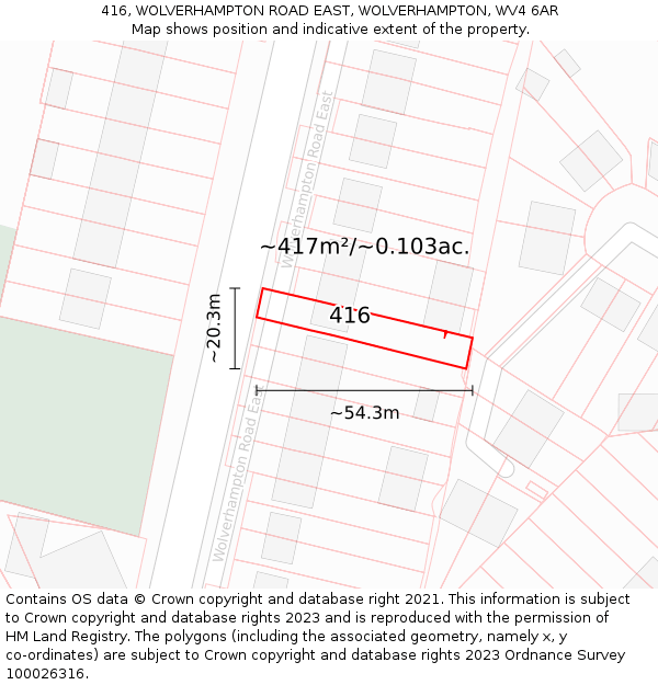 416, WOLVERHAMPTON ROAD EAST, WOLVERHAMPTON, WV4 6AR: Plot and title map