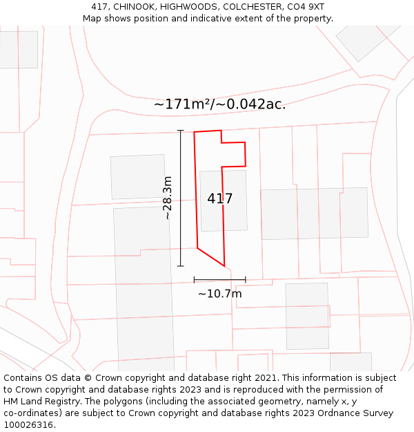 417, CHINOOK, HIGHWOODS, COLCHESTER, CO4 9XT: Plot and title map