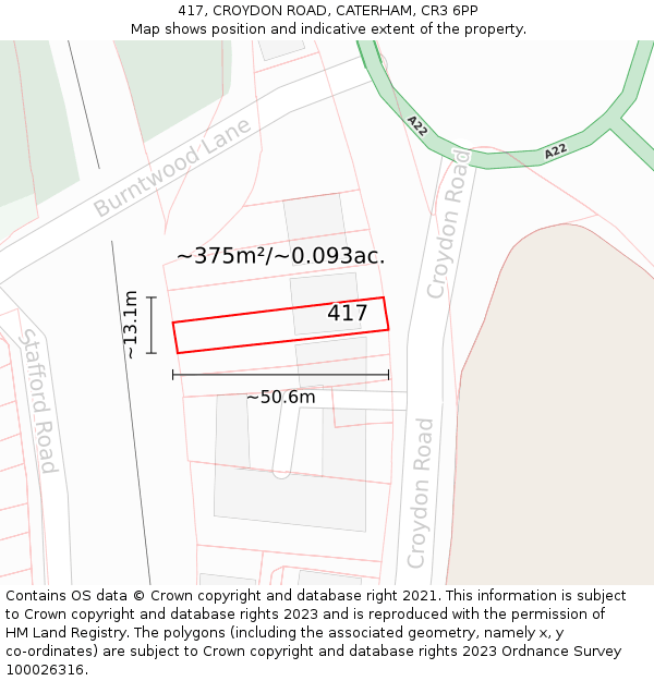 417, CROYDON ROAD, CATERHAM, CR3 6PP: Plot and title map