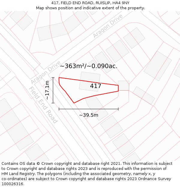 417, FIELD END ROAD, RUISLIP, HA4 9NY: Plot and title map