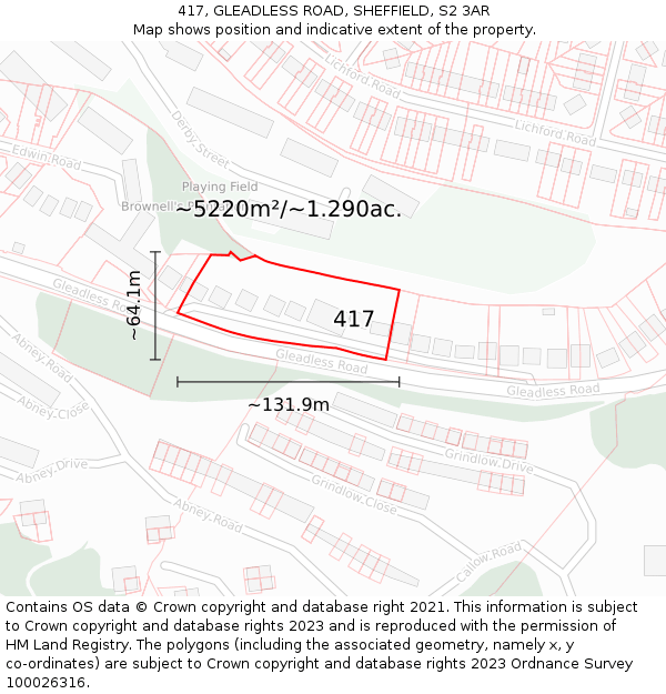 417, GLEADLESS ROAD, SHEFFIELD, S2 3AR: Plot and title map