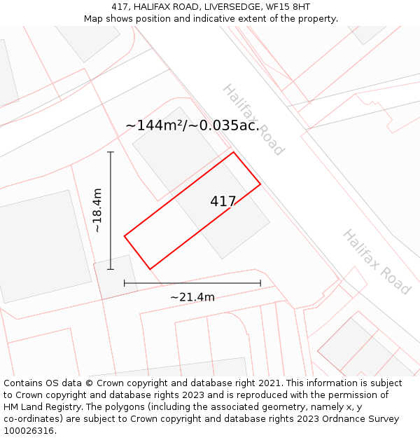 417, HALIFAX ROAD, LIVERSEDGE, WF15 8HT: Plot and title map