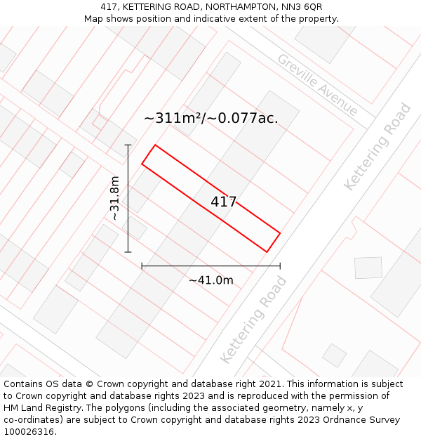 417, KETTERING ROAD, NORTHAMPTON, NN3 6QR: Plot and title map