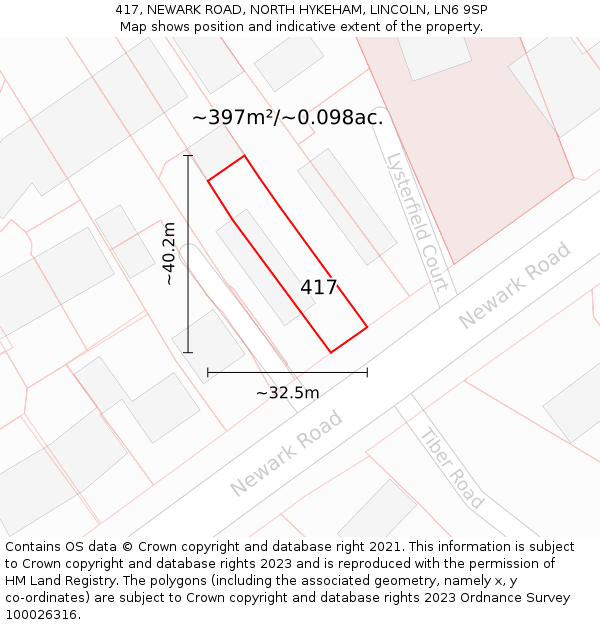 417, NEWARK ROAD, NORTH HYKEHAM, LINCOLN, LN6 9SP: Plot and title map