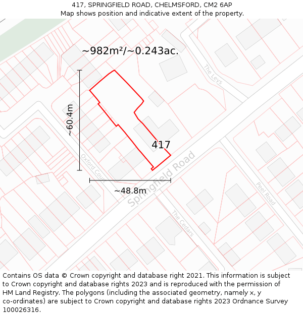 417, SPRINGFIELD ROAD, CHELMSFORD, CM2 6AP: Plot and title map