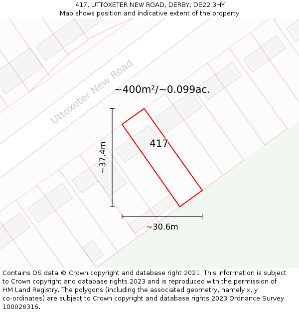 417, UTTOXETER NEW ROAD, DERBY, DE22 3HY: Plot and title map