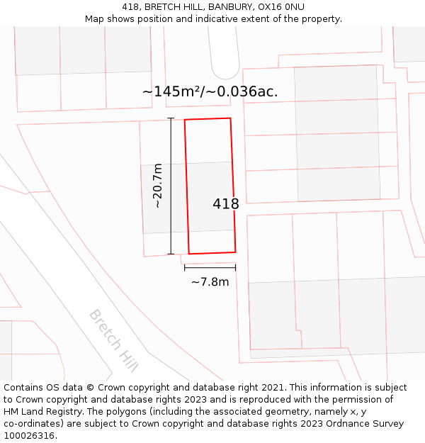 418, BRETCH HILL, BANBURY, OX16 0NU: Plot and title map