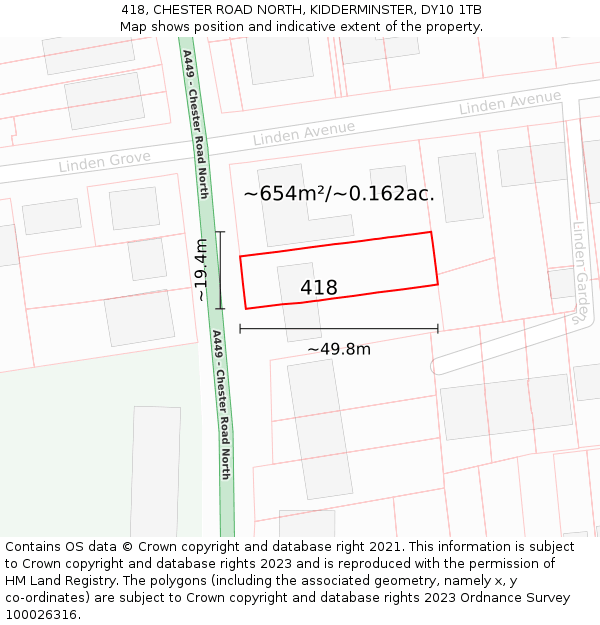 418, CHESTER ROAD NORTH, KIDDERMINSTER, DY10 1TB: Plot and title map