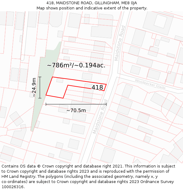 418, MAIDSTONE ROAD, GILLINGHAM, ME8 0JA: Plot and title map