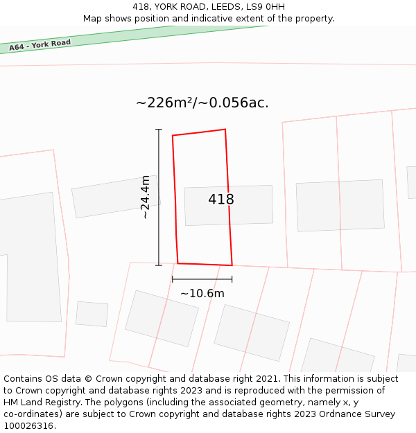 418, YORK ROAD, LEEDS, LS9 0HH: Plot and title map