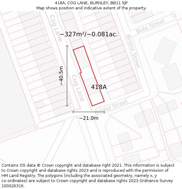 418A, COG LANE, BURNLEY, BB11 5JP: Plot and title map