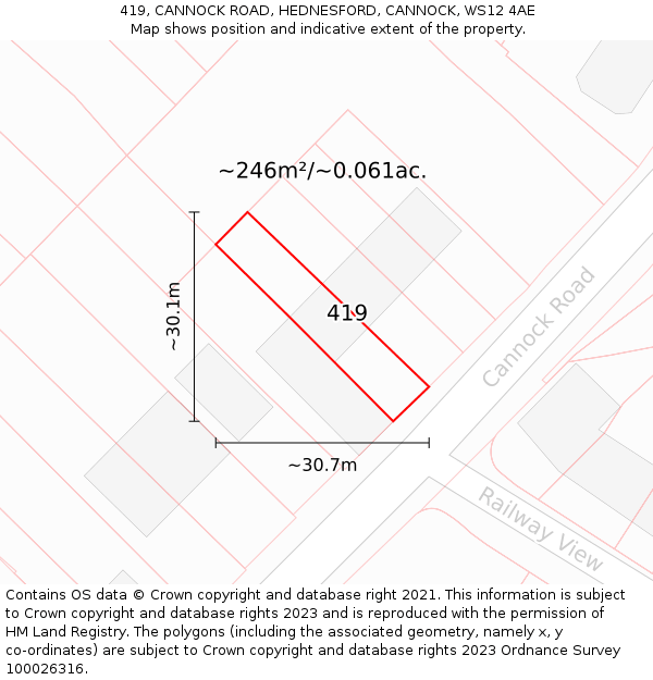 419, CANNOCK ROAD, HEDNESFORD, CANNOCK, WS12 4AE: Plot and title map