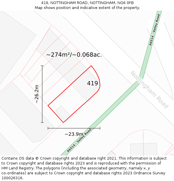 419, NOTTINGHAM ROAD, NOTTINGHAM, NG6 0FB: Plot and title map