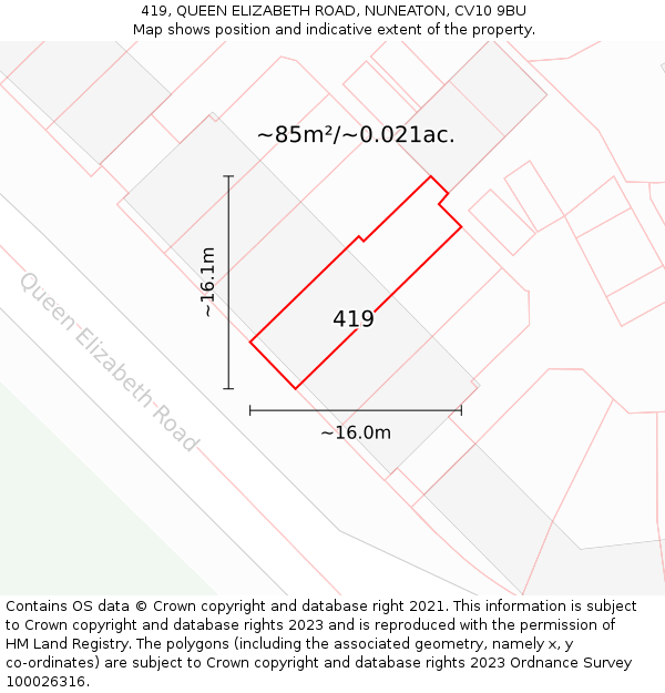 419, QUEEN ELIZABETH ROAD, NUNEATON, CV10 9BU: Plot and title map