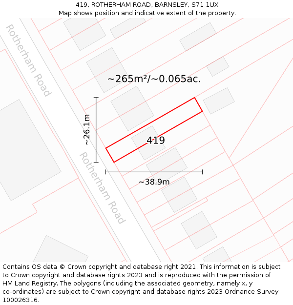 419, ROTHERHAM ROAD, BARNSLEY, S71 1UX: Plot and title map