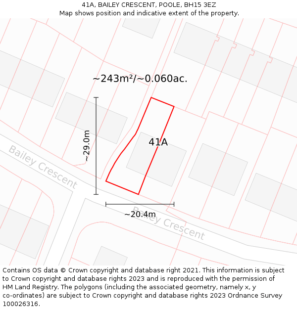 41A, BAILEY CRESCENT, POOLE, BH15 3EZ: Plot and title map