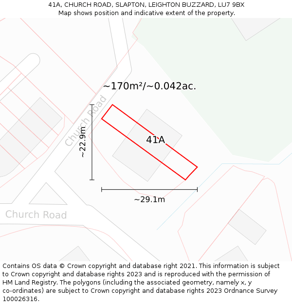 41A, CHURCH ROAD, SLAPTON, LEIGHTON BUZZARD, LU7 9BX: Plot and title map