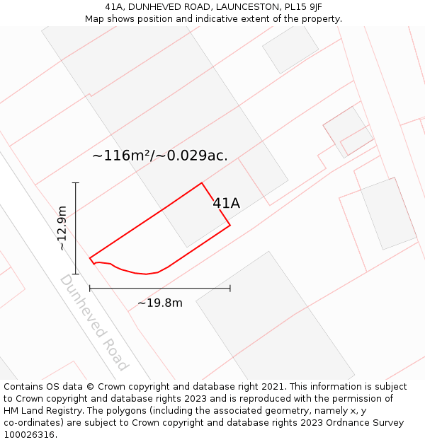 41A, DUNHEVED ROAD, LAUNCESTON, PL15 9JF: Plot and title map