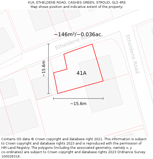 41A, ETHELDENE ROAD, CASHES GREEN, STROUD, GL5 4RS: Plot and title map
