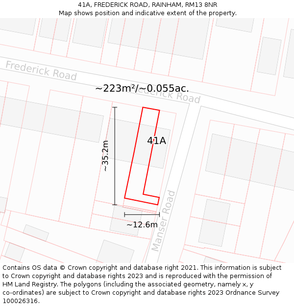 41A, FREDERICK ROAD, RAINHAM, RM13 8NR: Plot and title map