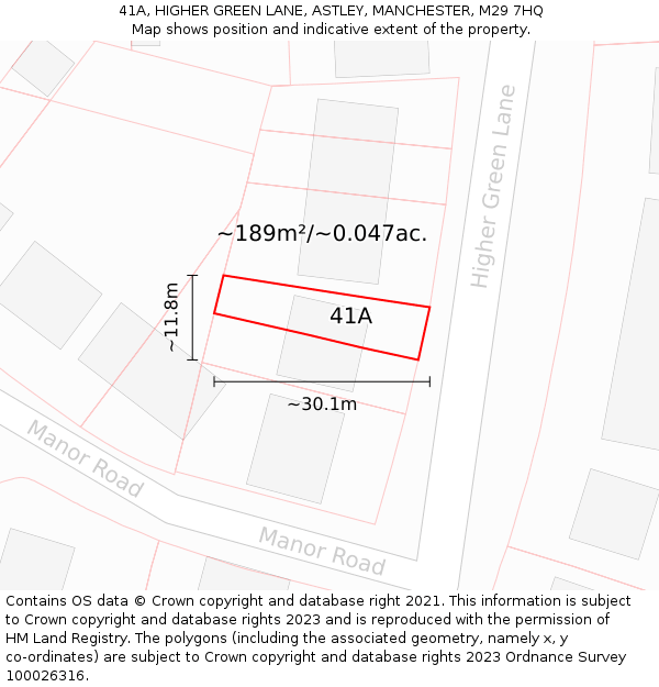 41A, HIGHER GREEN LANE, ASTLEY, MANCHESTER, M29 7HQ: Plot and title map