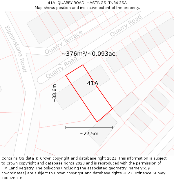 41A, QUARRY ROAD, HASTINGS, TN34 3SA: Plot and title map