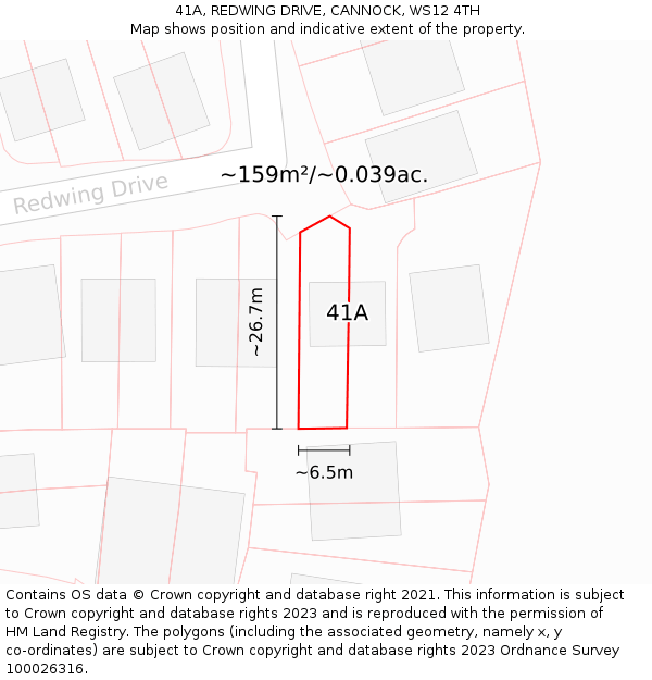 41A, REDWING DRIVE, CANNOCK, WS12 4TH: Plot and title map